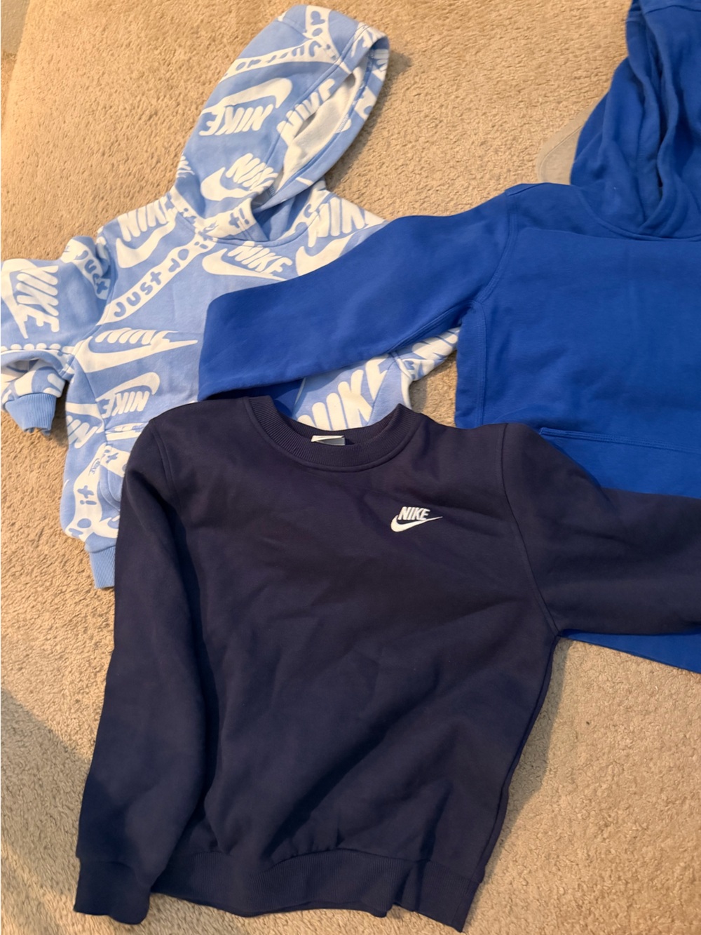 Nike Kids Blue, Light Blue & Navy Sweatshirt 3-Pack bundle